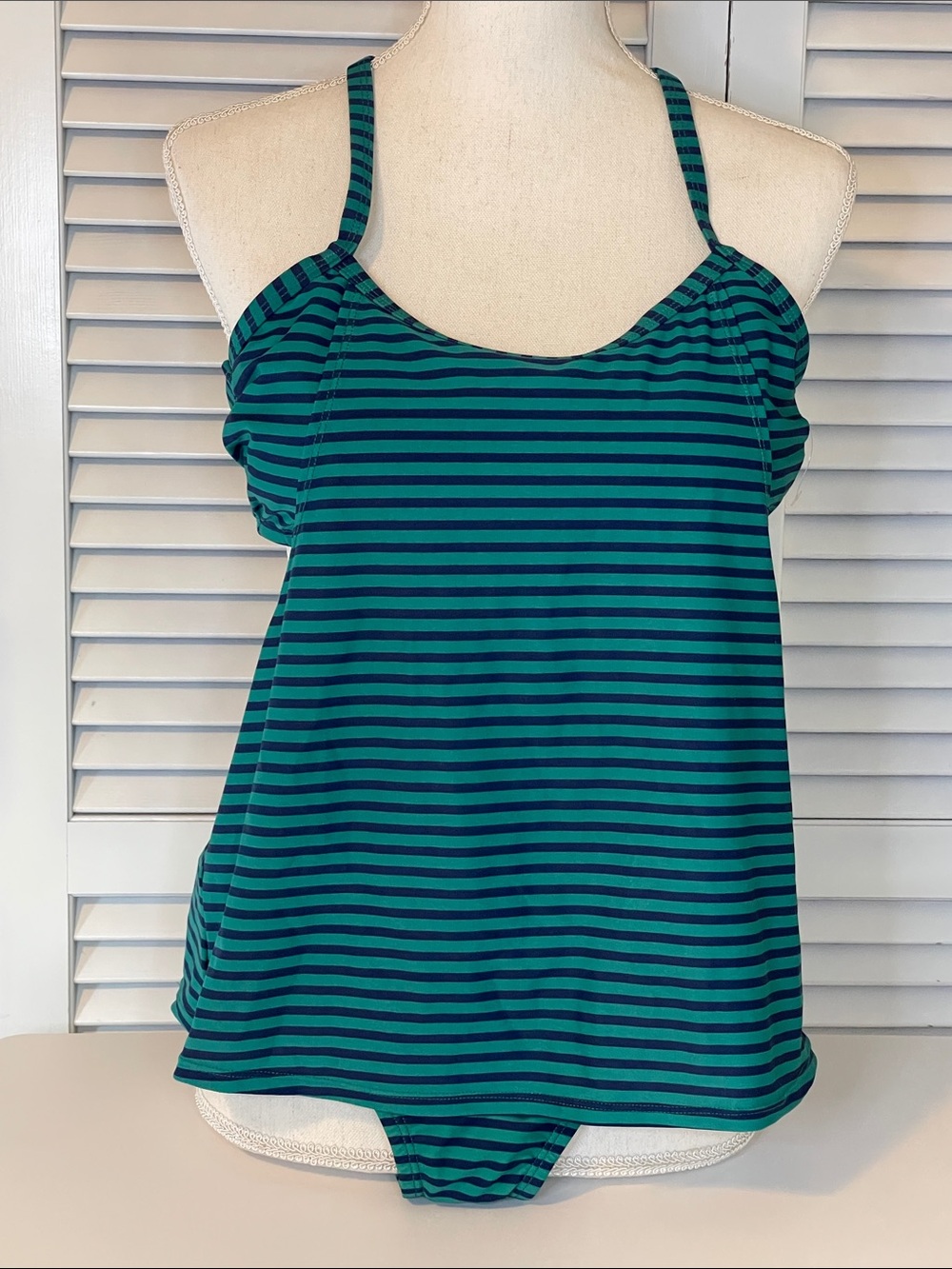 NWOT - Xersion Striped Green and Navy Women's Tankini Set - Sz L